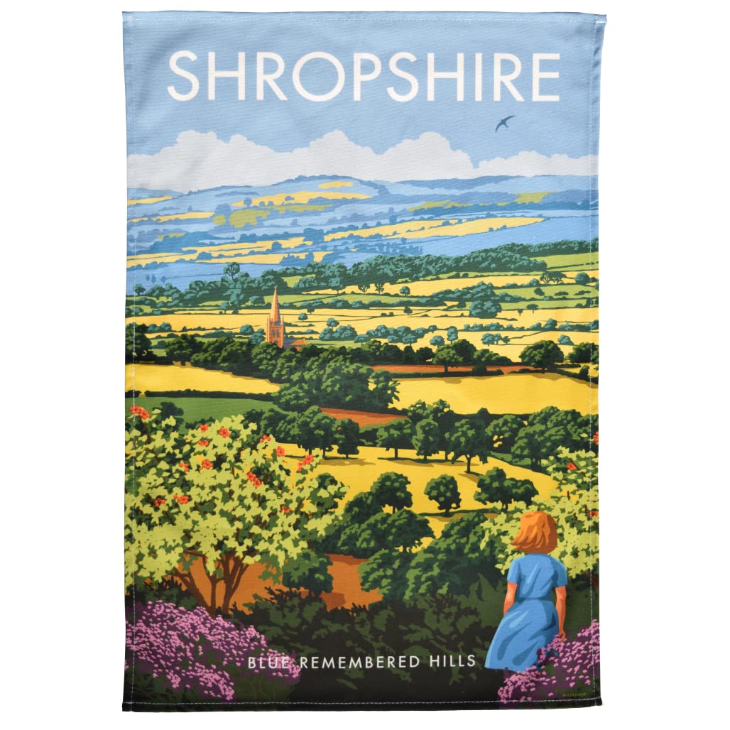 Town Towels Blue,Green Shropshire Blue Remembered Hills Tea Towel