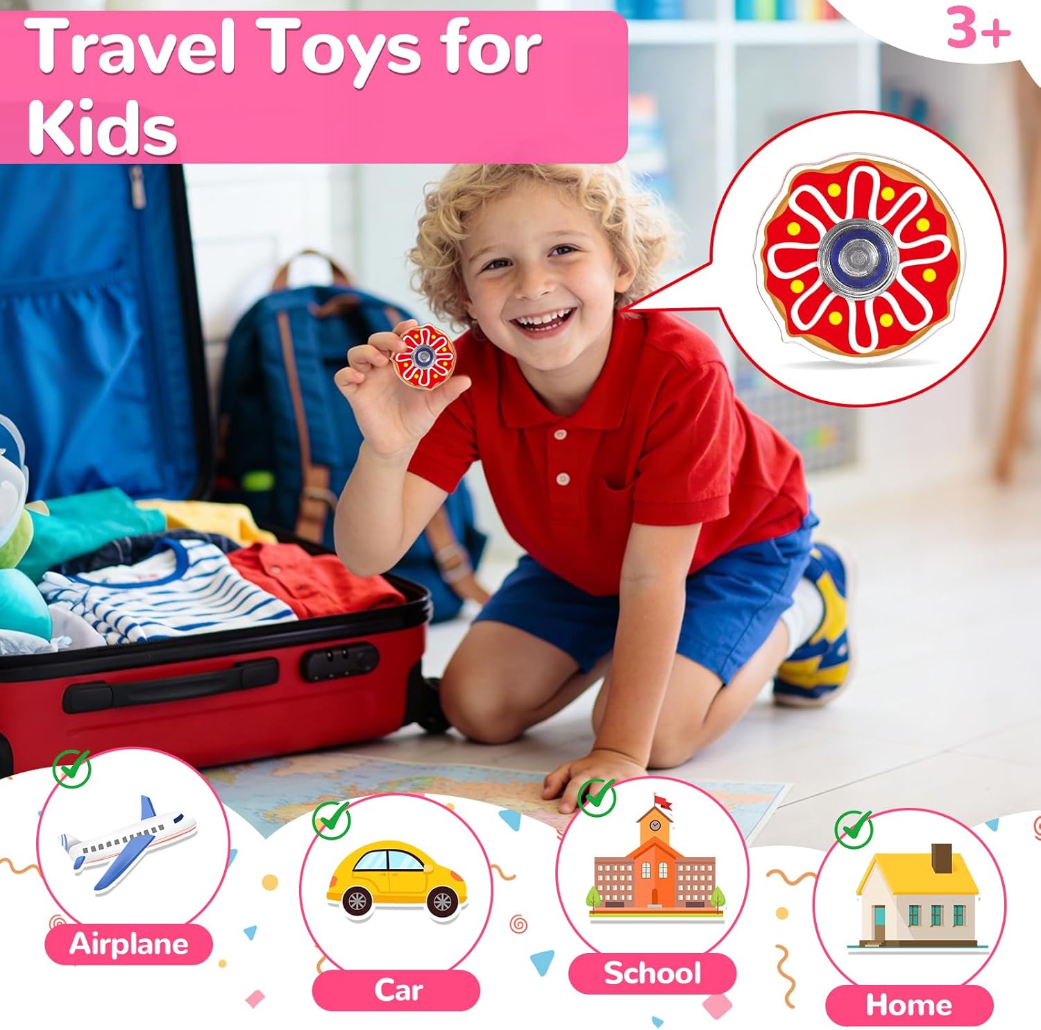 52 Pcs Donut Fidget Spinners for Kids, Bulk Small Fidget Toys Party Favors for Boys Girls, Miniature Sensory Toy Classroom Prizes Treasure Box Fillers, Birthday Goodie Bag Stuffers
