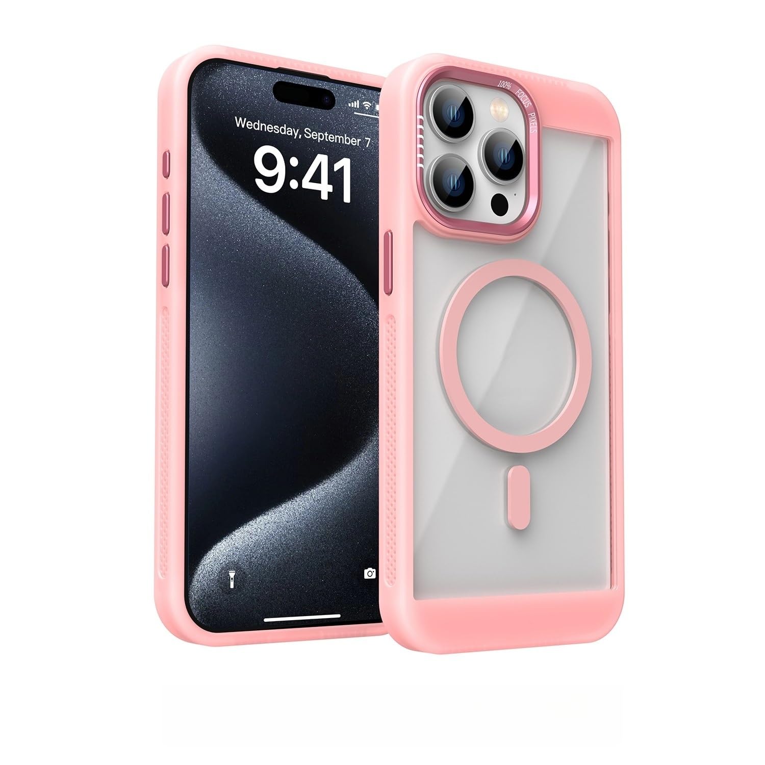 Coque de protection iPhone 16 Pro Max cadre métal rigide translucide rose - 7