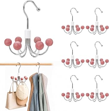 6-Pack 360 Swivel Hoodie & Purse Organizer with Cedar Balls, Multi-Purpose Closet Storage Hanger for Hoodies, Bags, Scarves, Hats, Space Saving, Anti-Slip, Ideal for Dorm, Apartment & Travel
