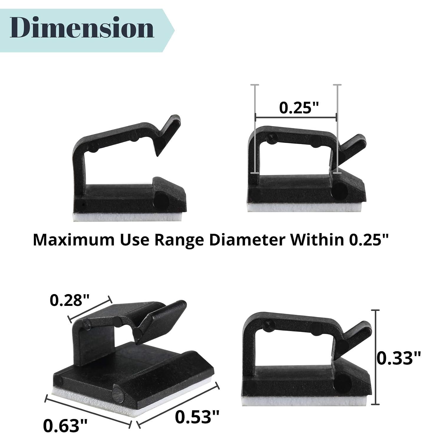 Bates- Cable Clips, 30 Pack, Black, Cable Clip, Wire Holders, Cord Holder, Wire Hooks, Cord Clips, Wire Clips Adhesive, Adhesive Cable Clips, Cable Management, Cable Holder