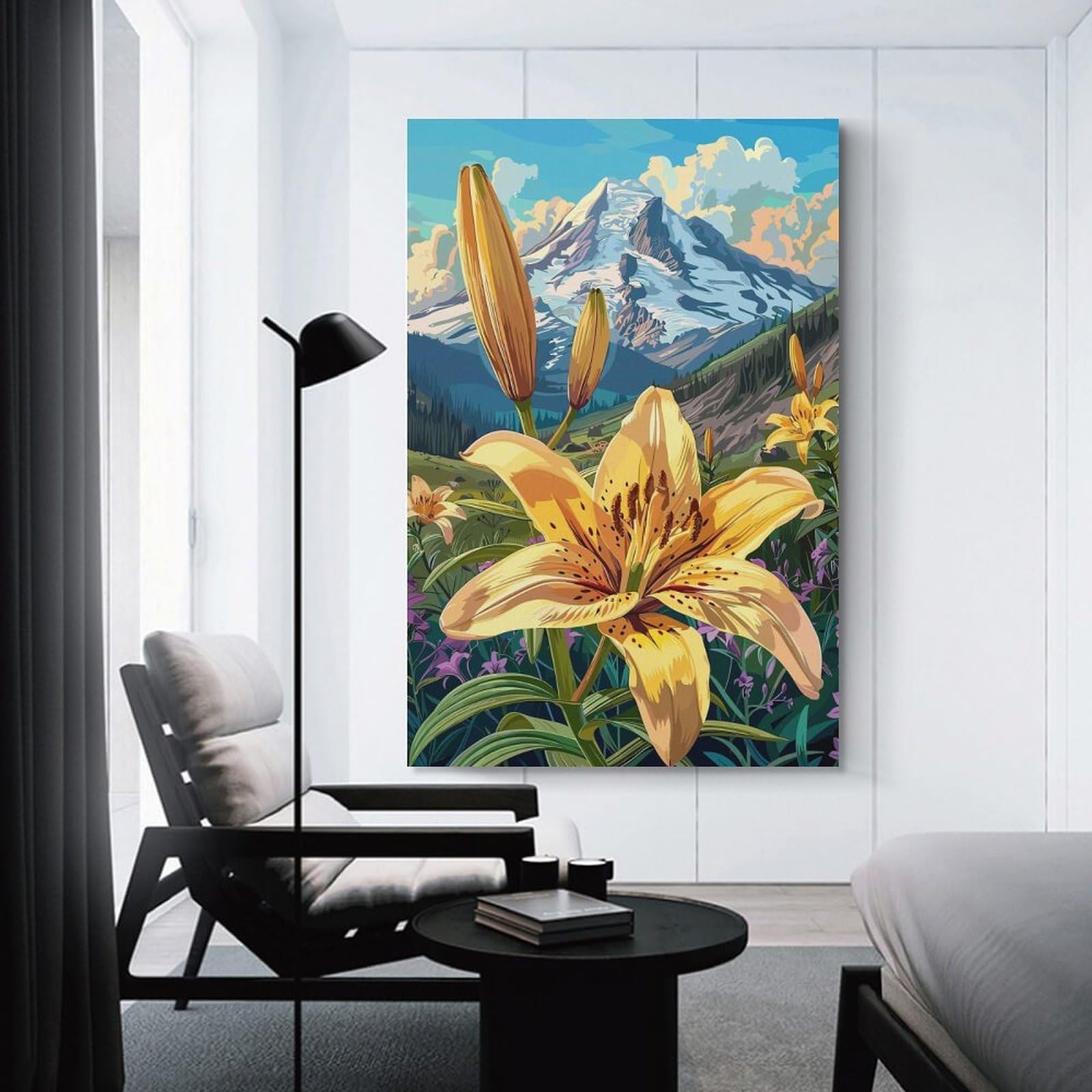 Junmoney Room Decor Wall Art Mountain Lilies, 24x36inch(60x90cm), for Entrance Spaces, Stair Walls Or Halls, Home Artwork for First Impressions