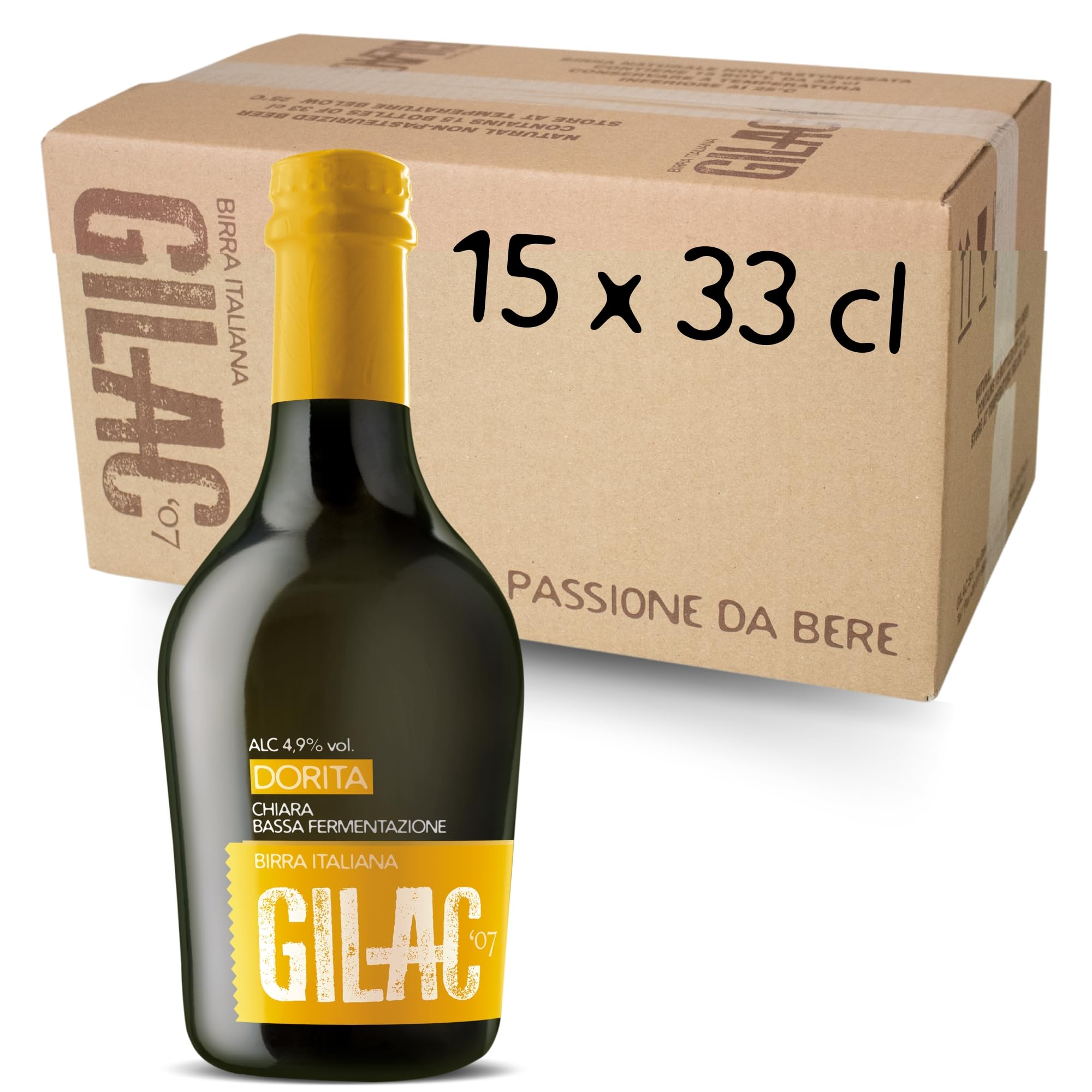 GILAC DORITA PILSNER - Birra artigianale Chiara 15 Bottiglie da 33cl - Birra artigianale Italiana Non Filtrata e Non Pastorizzata, Birre artigianali confezioni regalo - Gradazione Alcolica 4.9% Vol