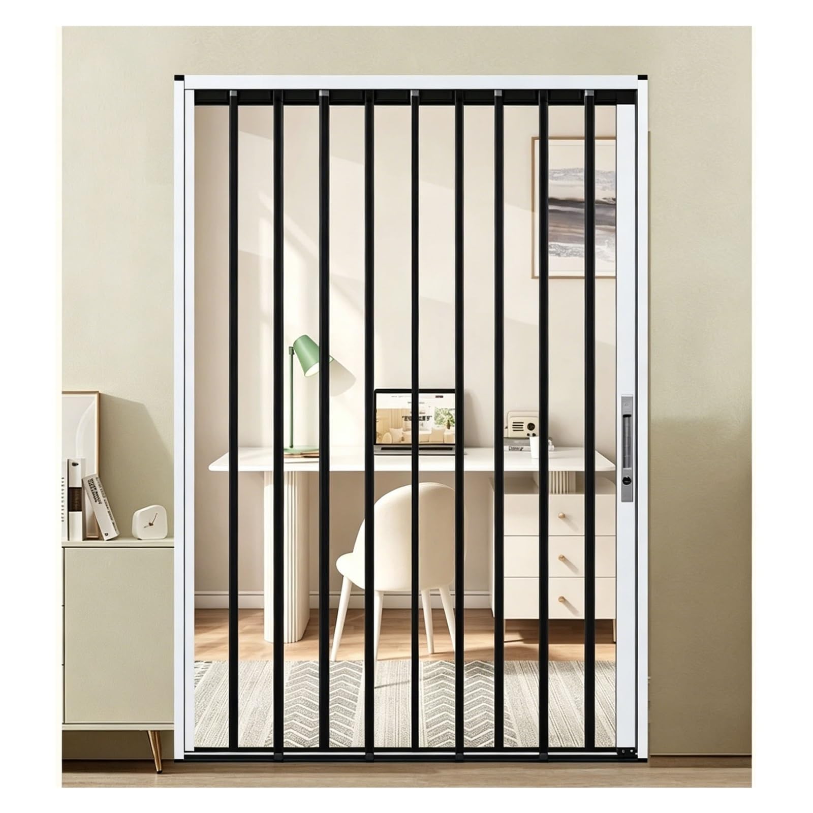 Tyzlup Black Folding Interior Transparent Accordion Door For Apartment, Room Divider With Acrylic Panel Privacy Door For Kitchen Bedroom, No Drill, Custom Size(,24X80in(61X203cm))