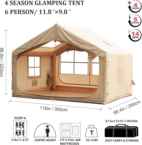 Miniatura 9 de Tiendas inflables para acampar, tienda de campaña inflable grande con bomba de mano, tiendas de campaña de fácil instalación para 4 a 6 personas,