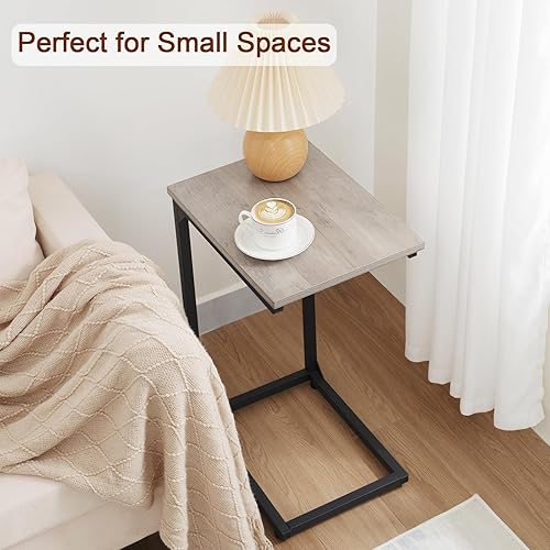 Miniatura 22 de AMHANCIBLE Mesas auxiliares en forma de C, bandejas de TV para sala de estar, mesa deslizante debajo del sofá para sofá, dormitorio, espacio Marrón