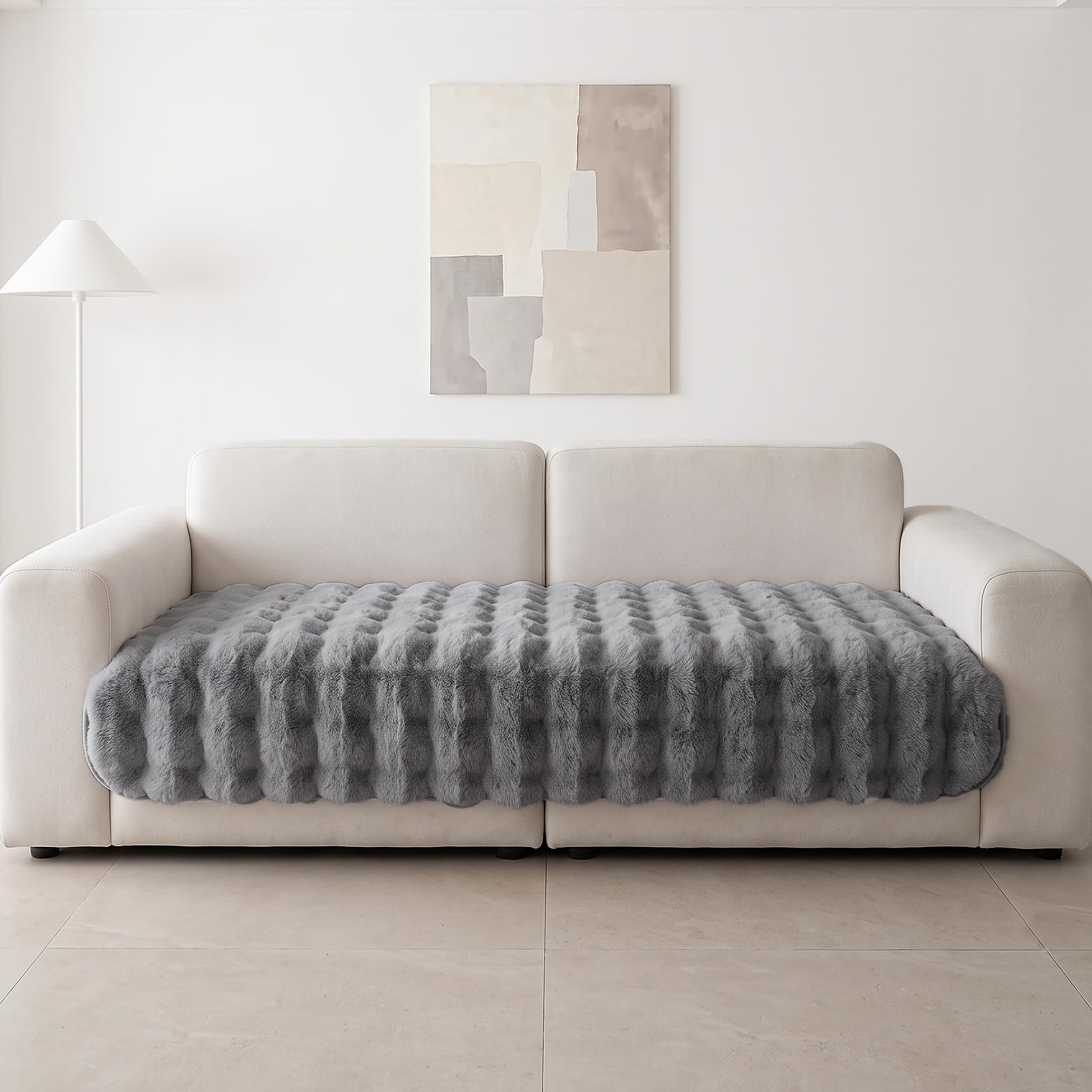 Thick Faux Rabbit Plush Sofa Covers 1/2/3 Seater, Washable Couch Cushion, Non-Slip Furniture Protector, L Shape Universal Soft Sofa Slipcovers for Living Room, Kids, Pet(90 x 160cm, Seater Cover)