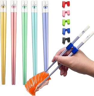 5 Pairs Reusable Training Chopsticks Set, Chopsticks Helpers Set for Beginner, 9.45 Inch Dishwasher Safe Fiberglass Japanese Chop sticks, Non-Slip, Easy to Use