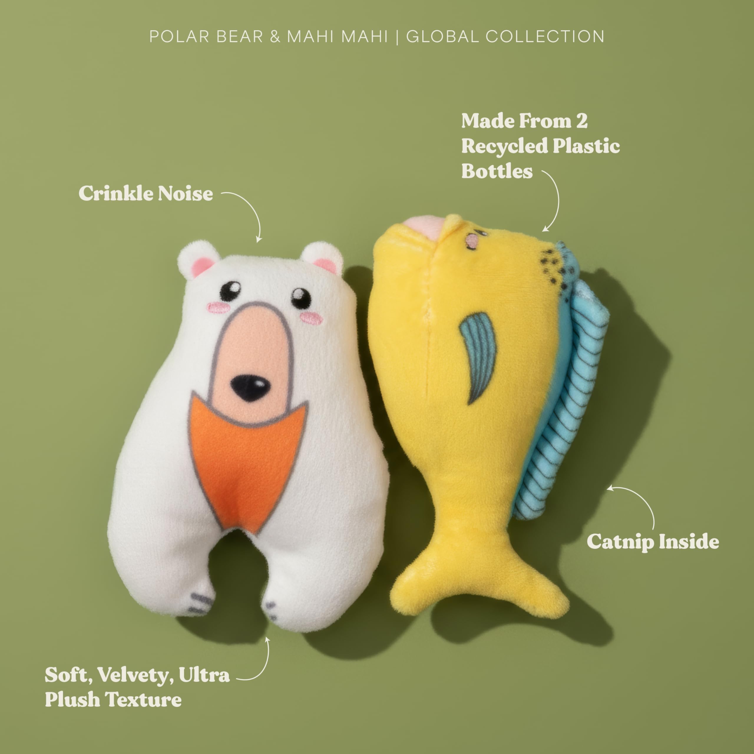 Juguete de peluche para gatos, Mahi y oso polar, juguete masticable para gatos de interior (paquete de 2), juguete de peluche interactivo resistente a las mordeduras, se adapta a cestas de