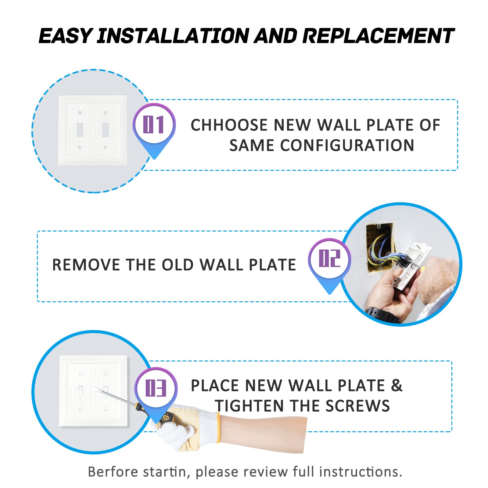 Moderna placa de pared decorativa retro diseño de grano de madera cubierta de interruptor para interruptor de luz, interruptor inteligente, regulador, GFCI, toma USB (paquete de 10, doble palanca)