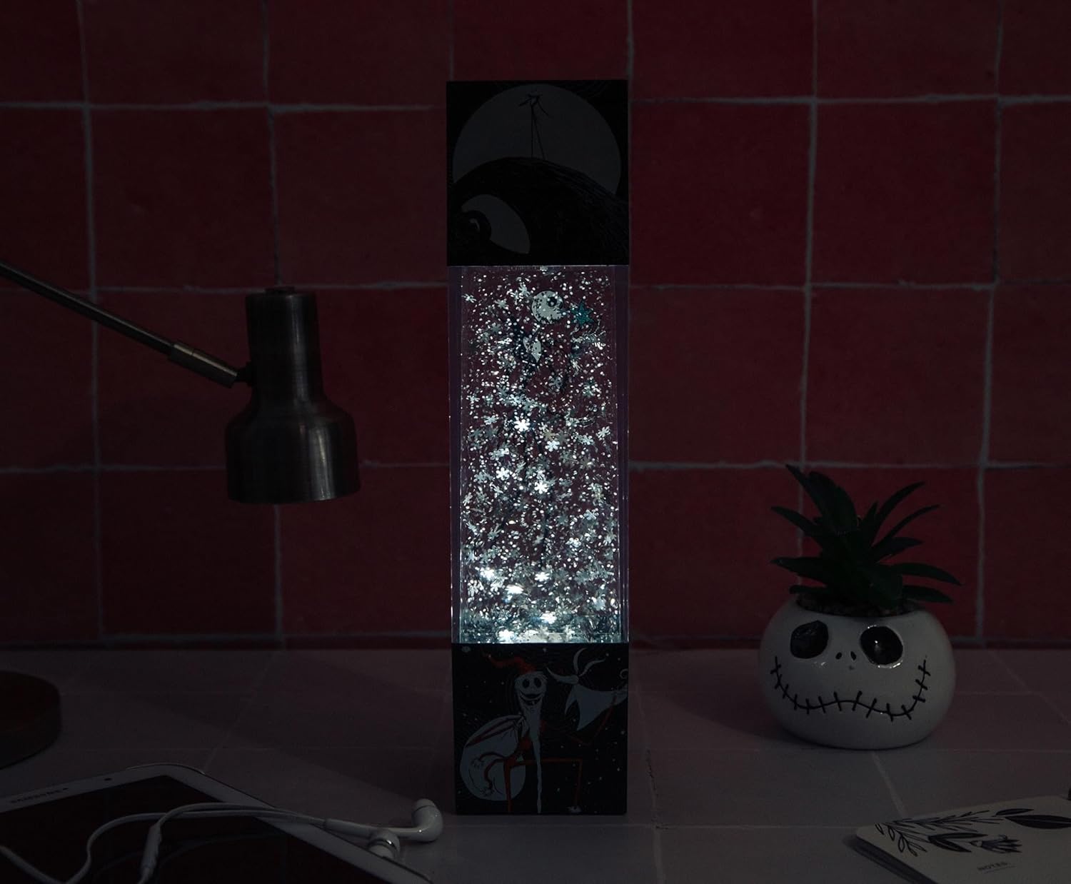 Nightmare Before Christmas Disney The Jack Skellington Glitter Motion Mood Light | Nightstand Table Lamp for Bedroom, Desk | 12 Inches Tall