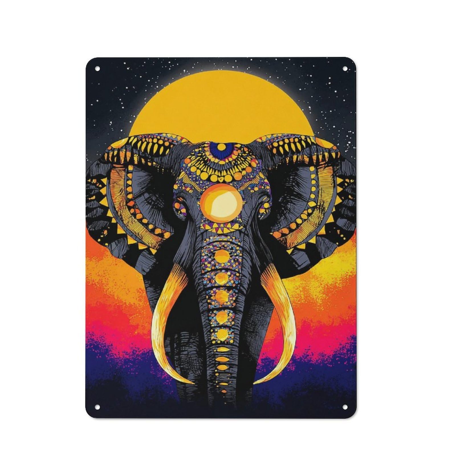 Junmoney Colorful Elephant Mandala Art Cafe Metal Sign 40X30cm, Shop Front Style Restaurant Wall Art For Takeaway, Bar, Kitchen Or Counter Area