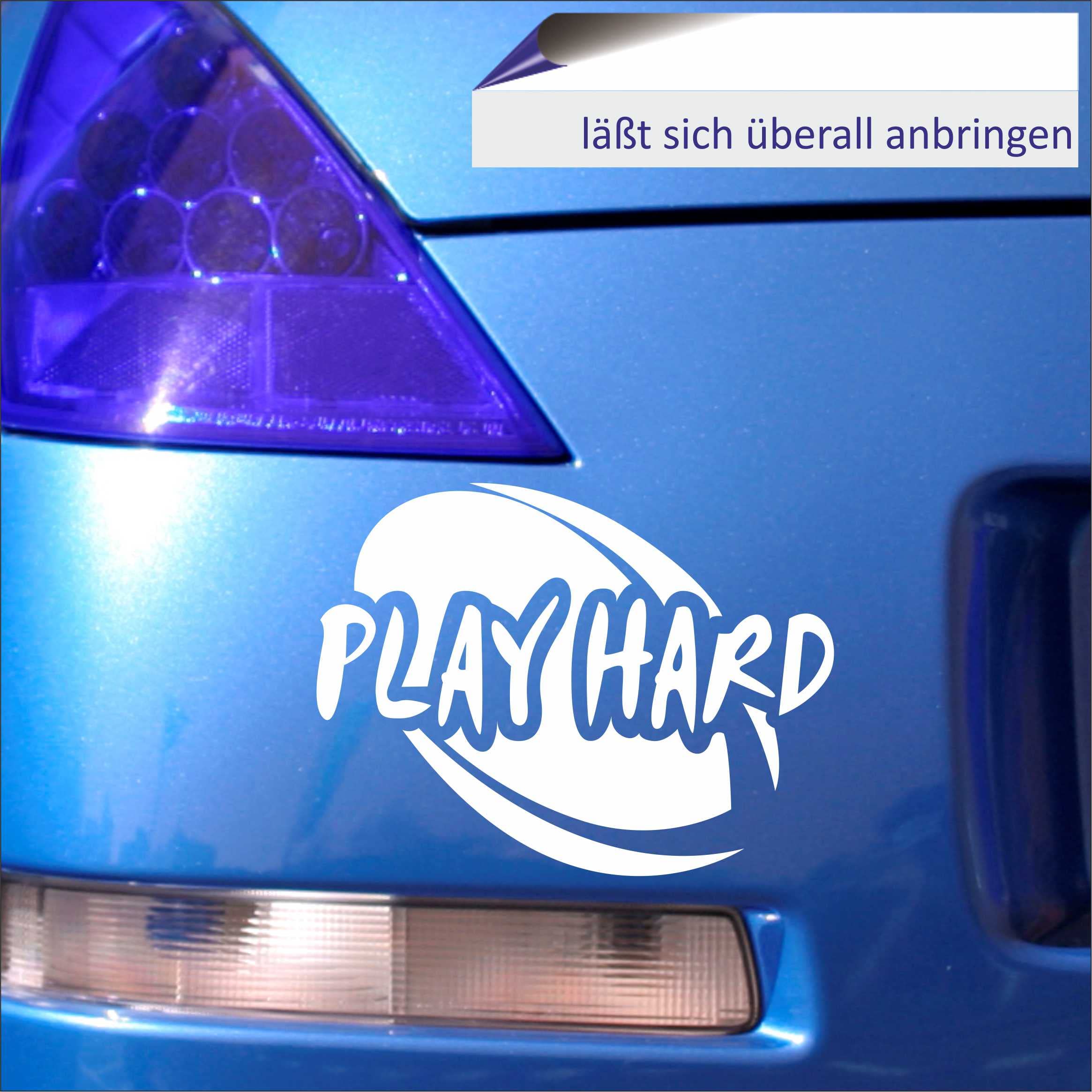 Adesivo Auto JDM INDIGOS UG - Sticker Ritagliato 'Play Hard Rugby' Argento, 114x88mm, Pellicola Tedesca Resistente UV E Autolavaggio