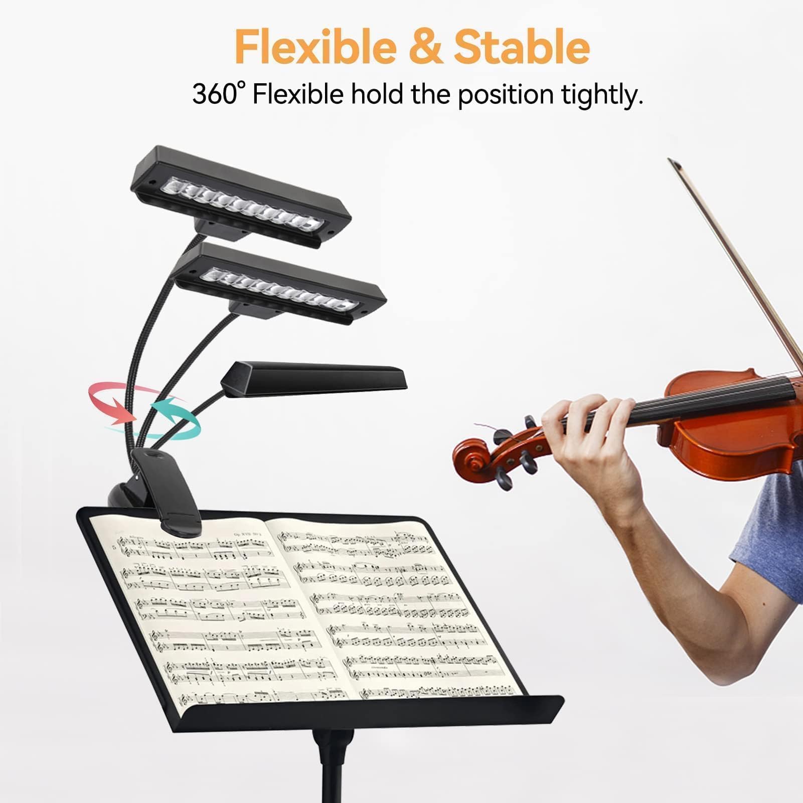 Agatige Luz de Atril Musical, 10 Leds Clip On Piano Luces Usb Recargable Luz de Trabajo Piano Orquestal Luz para Piano, Lectura, Costura, Trabajo 27 * 14 * 8 Cm