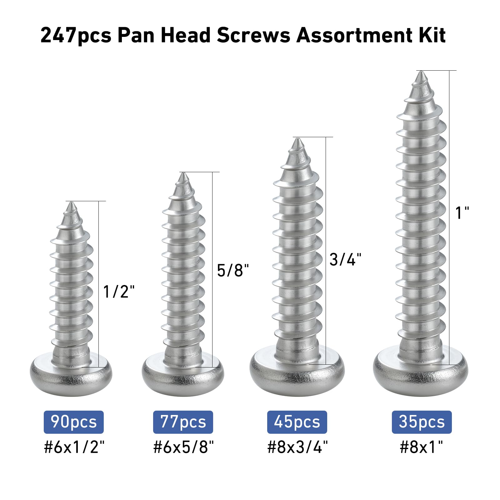 Stainless Steel Screws Kit - 247 Pcs Self Tapping -3