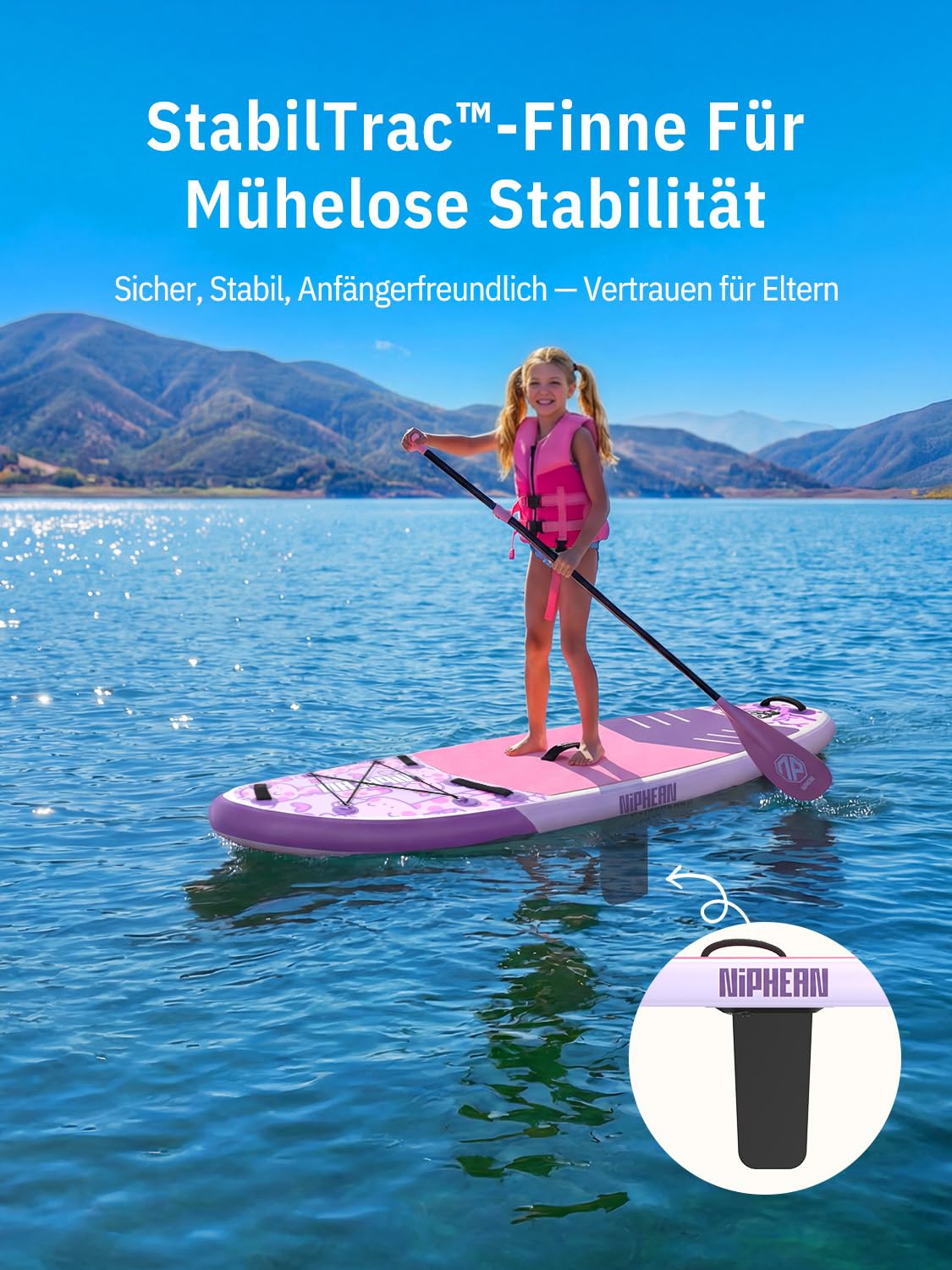 Niphean (Extra Groß) Stand Up Paddling Board, SUP für 2+1 Personen/Familien, SUP Board mit (Anfängergeeignet) Balancierflügel, wasserdichte Handyhülle, Stand Up Paddle Board for Adults, Geschenkideen