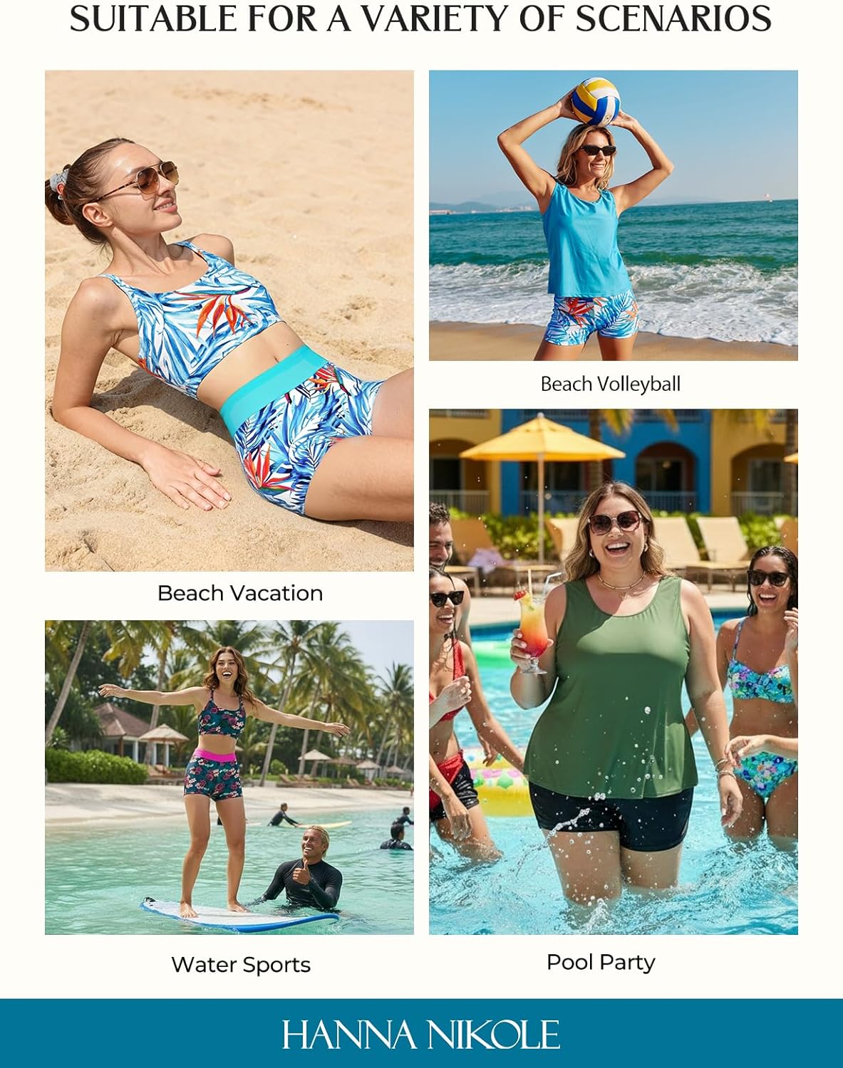 Hanna Nikole 3 Piece Tankinis Swimsuits for Women, Tummy Control Swim Bathing Suits, Athletic Plus Size Swimwear - Image 6