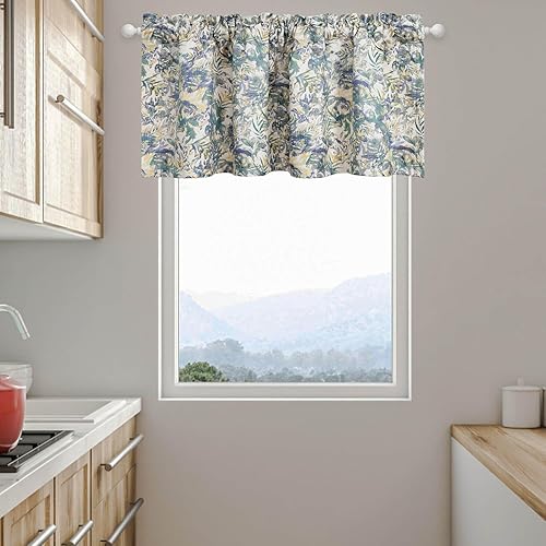 Miniatura 3 de VOGOL Cenefas con patrón de hojas para ventanas, cortinas ligeras de estilo rústico de 52 x 18 pulgadas para sala de estar, cortinas de cenefa de