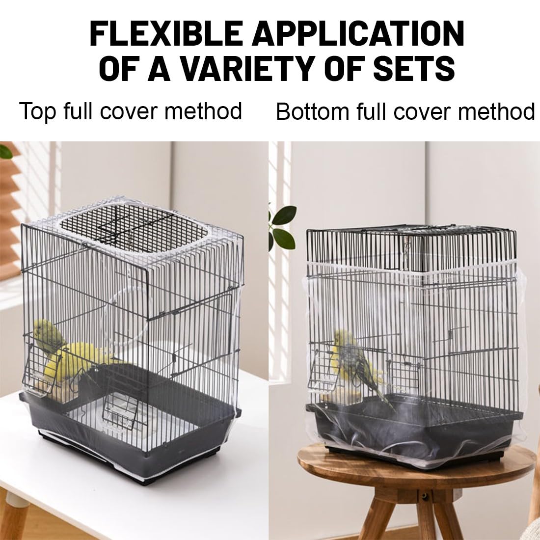 2 pcs Copertura per Gabbia, coperture universali per gabbie per uccelli, Copertura in Rete, per pappagalli regolabili, rete morbida in nylon, per gabbie per uccelli, Bianco