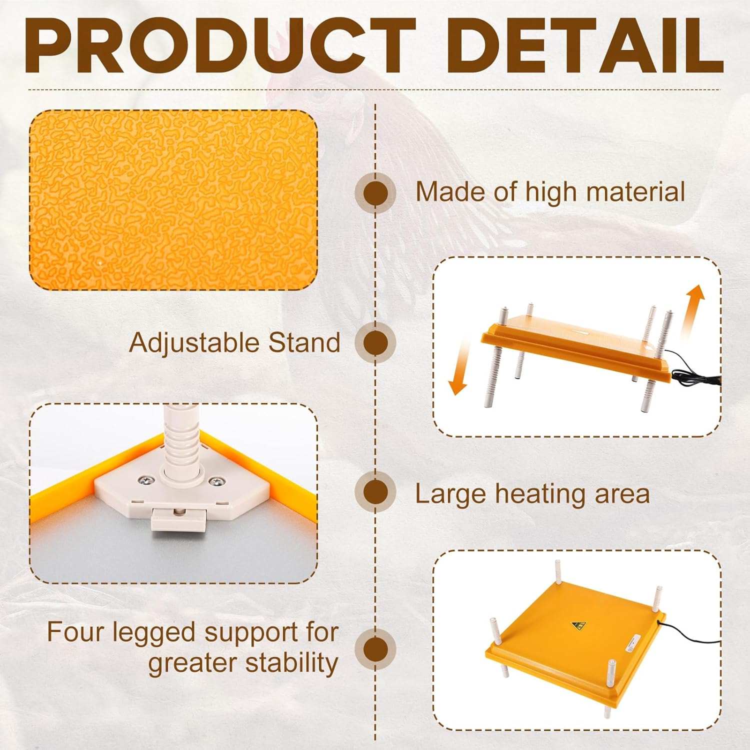 Riakrum Large Chick Brooder Heating Plate 16" x 16" Brooder Heater for 50 Chicks with Adjustable Height Poultry Heating Plate Constant Temperature 131°F Safe Heat Lamp for Ducklings and Quail