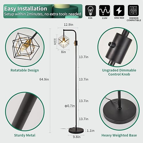 Miniatura 3 de Lámpara de pie regulable para sala de estar, 1 lámpara rústica de pie alta, moderna lámpara de pie brillante, lámpara de pie industrial para