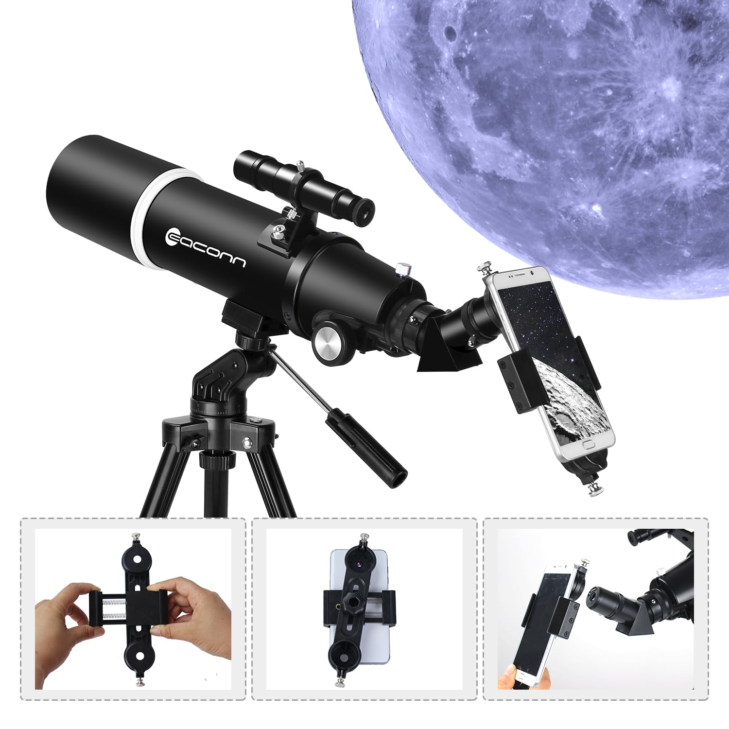 Teleskope für Erwachsene Astronomie, 80mm Blende 600mm Refraktorteleskop für Kinder & Anfänger, Kompaktes und tragbares Reiseteleskop mit Rucksack