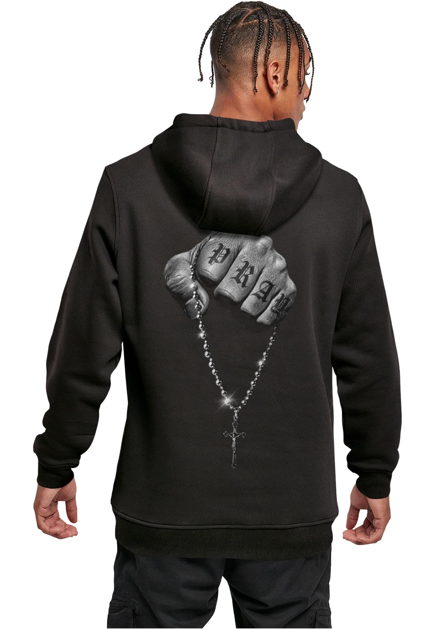 Mister Tee Męska bluza z kapturem Faith Meets Strength Hoody – bluza z kapturem z haftem "Pray" z przodu i dużym nadrukiem na plecach, mieszanka bawełny, regularny krój, Streetwear & Urban Style