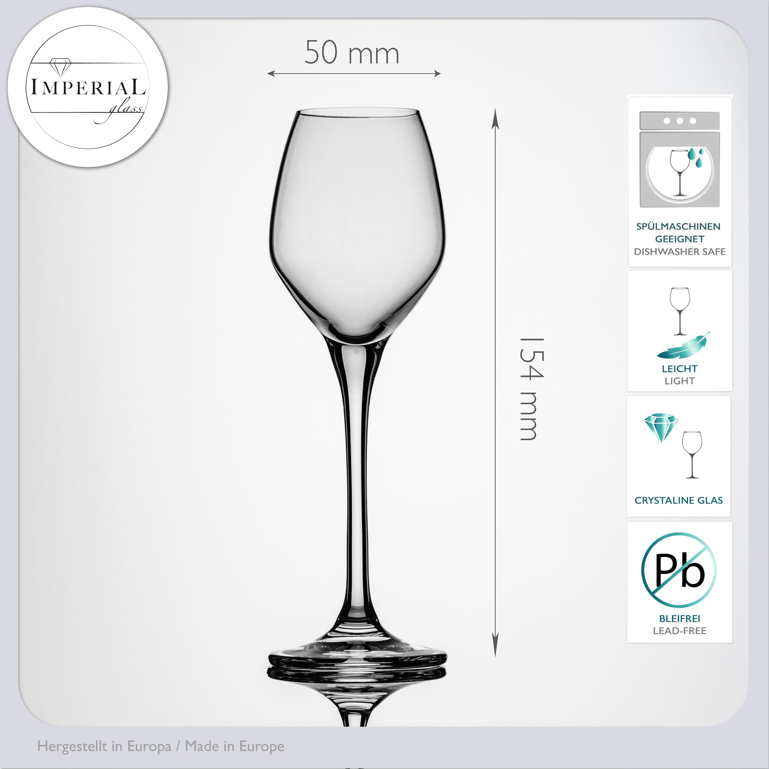 Imperial Rome Lot de 6 verres à liqueur 70 ml – Verre à liqueur avec pied – En verre Crystalline – Passe au lave-vaisselle – Léger et transparent – Forme de tulipe classique