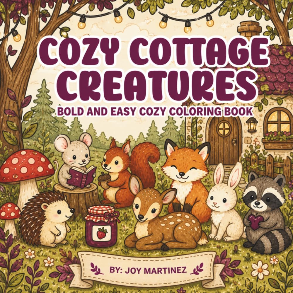 Cozy Cottage Creatures: Bold and Easy Cozy Coloring Book: Bold and Easy Cozy Coloring Book for Adults, Teens & Kids | Cute Woodland Animals in Cozy ... Series (a bold and easy cozy coloring book))
