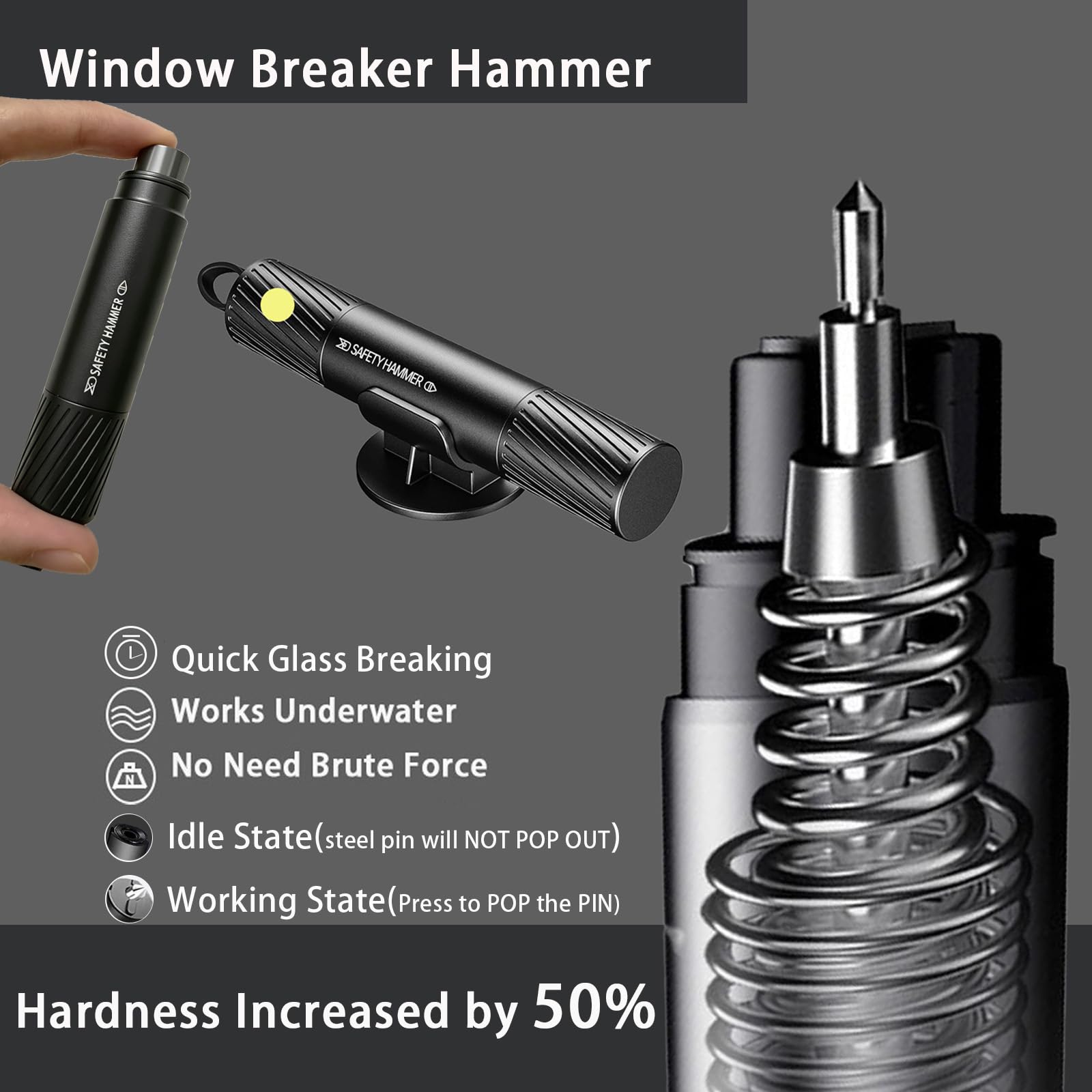 Safety Hammer - Window Breaker & Seatbelt Cutter -5