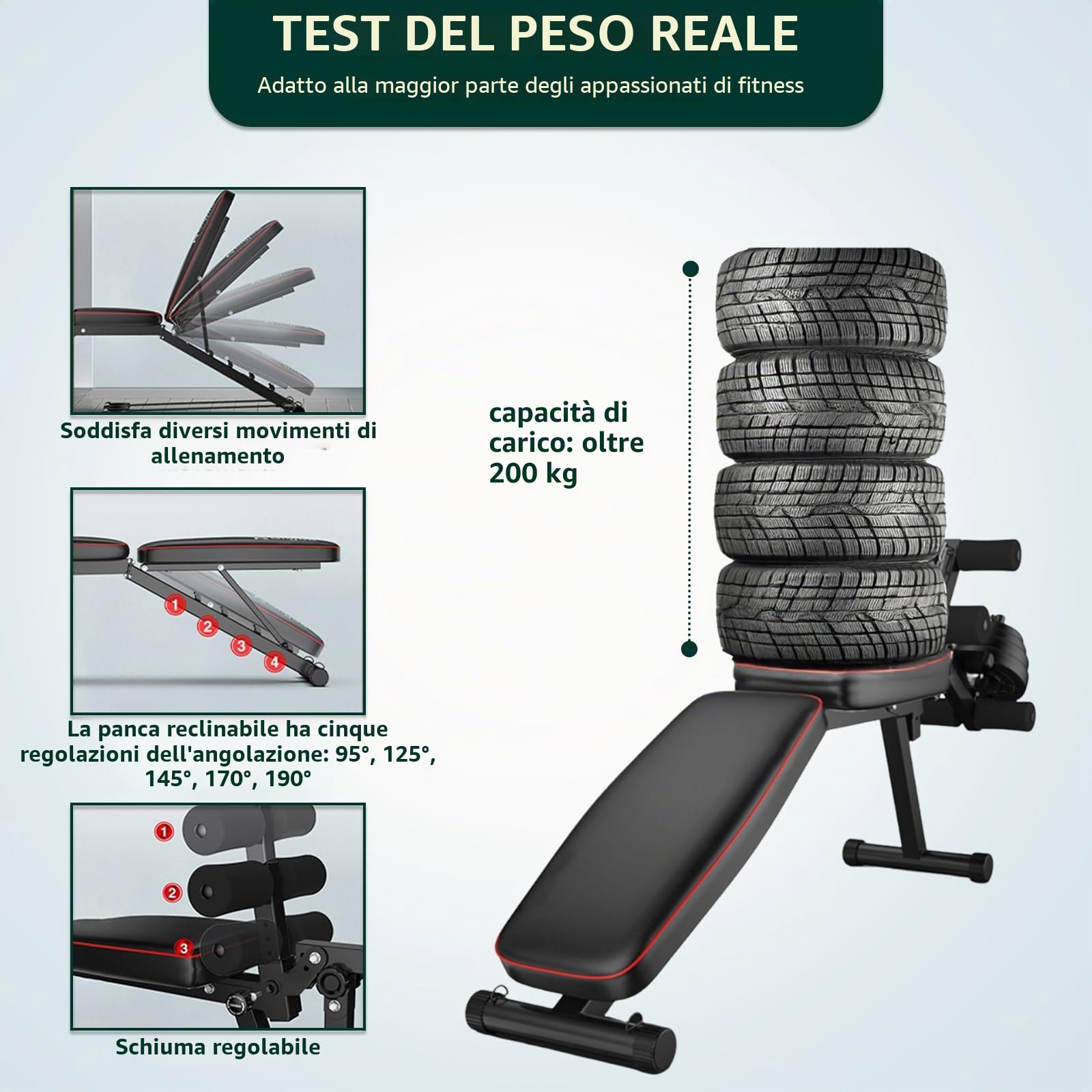 Panca Addominali Panca Posturale Panca Fitness con Imbottitura in Schiuma ad Alta densità, Attrezzatura compatta per Palestra Domestica per distensioni con manubri/Curl/Sollevamento Gambe