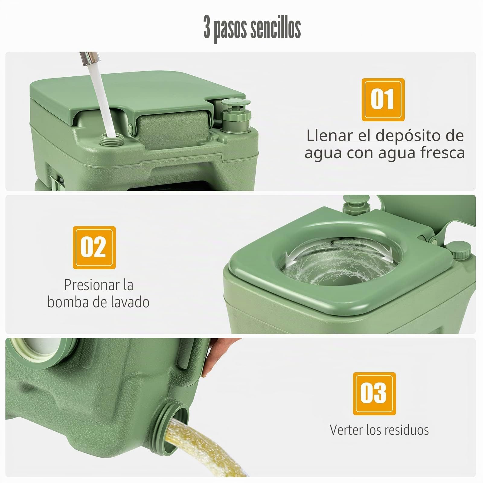 FANTASK Inodoro de camping de 20 L + 12 L con depósito de aguas residuales extraíble, inodoro portátil, de viaje, inodoro móvil (verde)