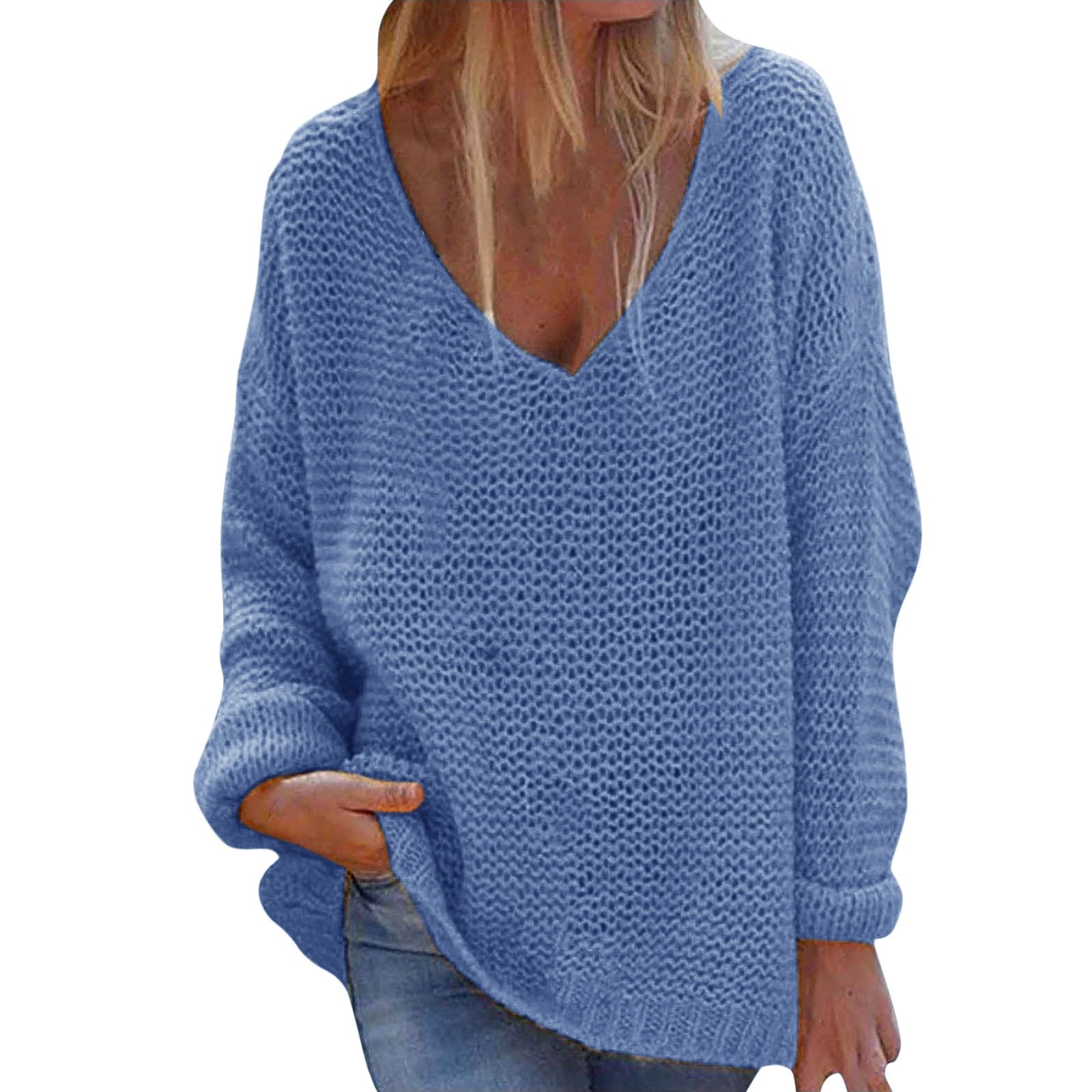 Sweater V Neck Pullover Hoodie WEARELLA Womens Button V Neck