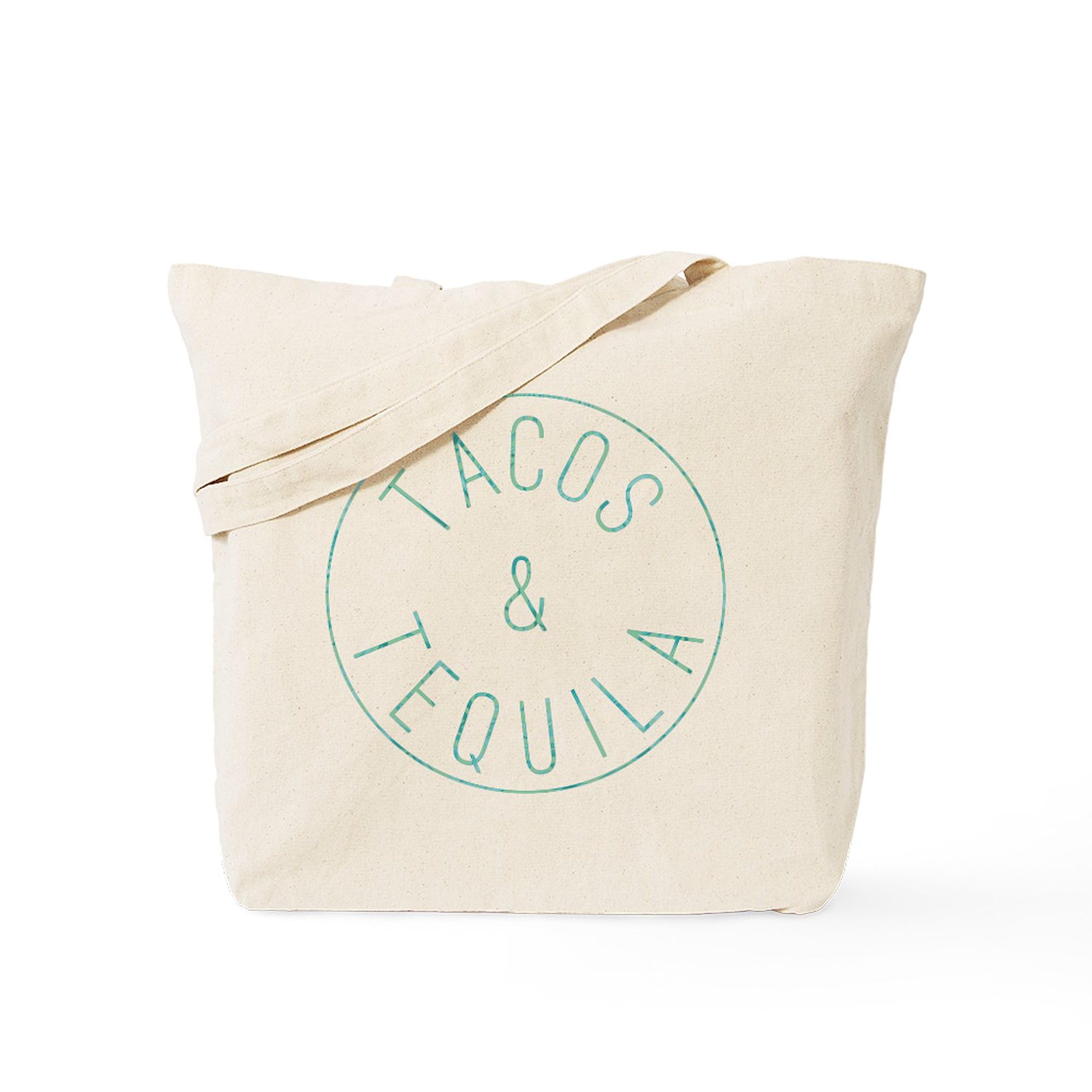 CafePressTacos And Tequila Circle Print Tote Bag Reusable Natural Beige Canvas Shopping Bag