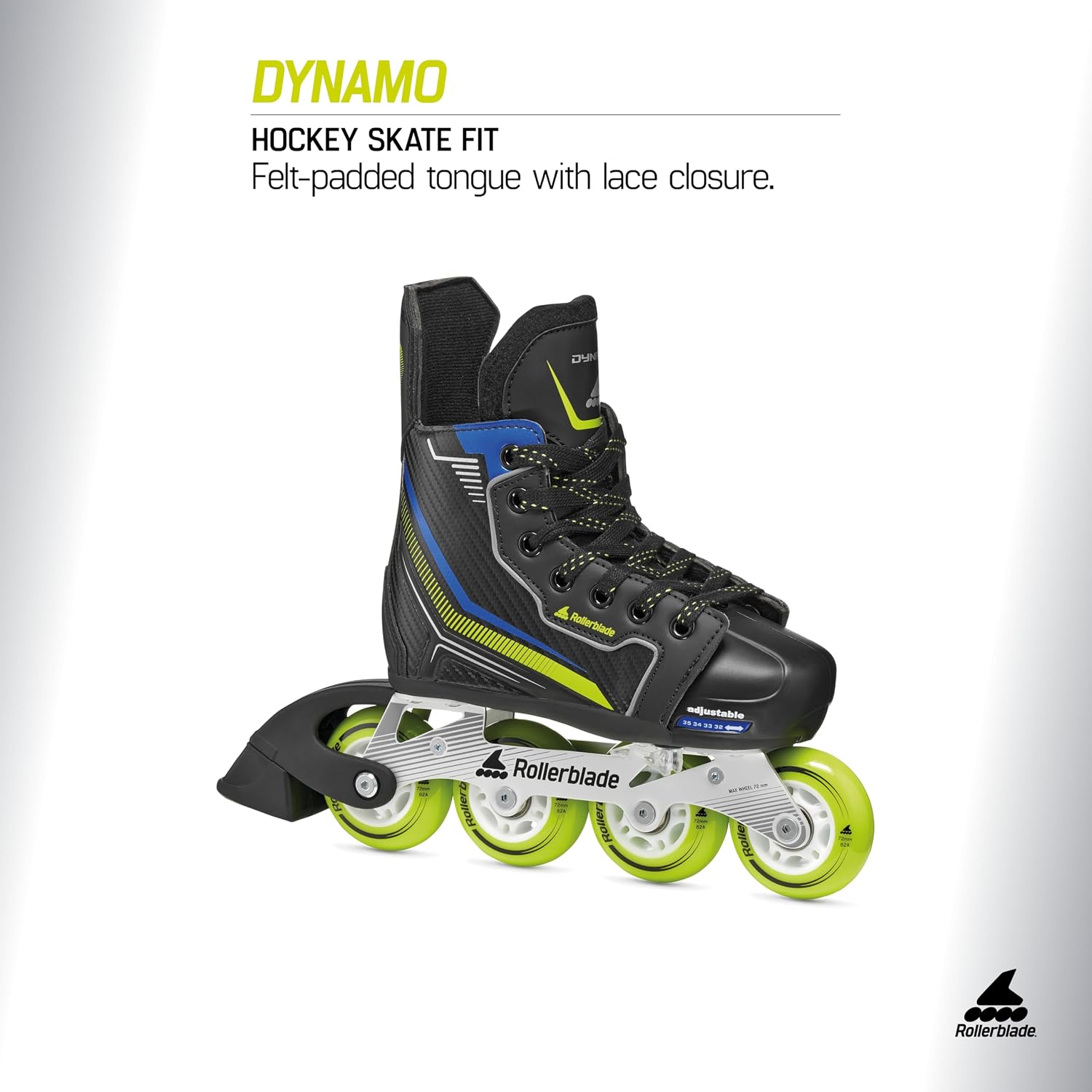 Rollerblade Dynamo Kid's Adjustable Inline Skate, Black and Lime, Youth Inline Skates