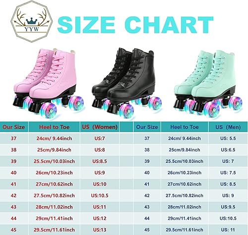 Miniatura 2 de YYW Patines de ruedas para mujeres y hombres, de piel sintética de alta calidad, patines clásicos de doble fila, patines para interiores y