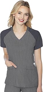 Med Couture Touch Scrub Top for Women Raglan Sleeve 6 Pockets Modern Fit | Accessory Pocket, 2-Way Stretch, Breathable Fabric, Rib Knit Sleeves, Easy Care, All-Day Comfort