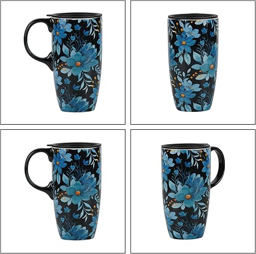 Miniatura 4 de Topadorn Taza de cerámica taza de café de porcelana de flor azul con caja de regalo, 17 oz. Flor azul