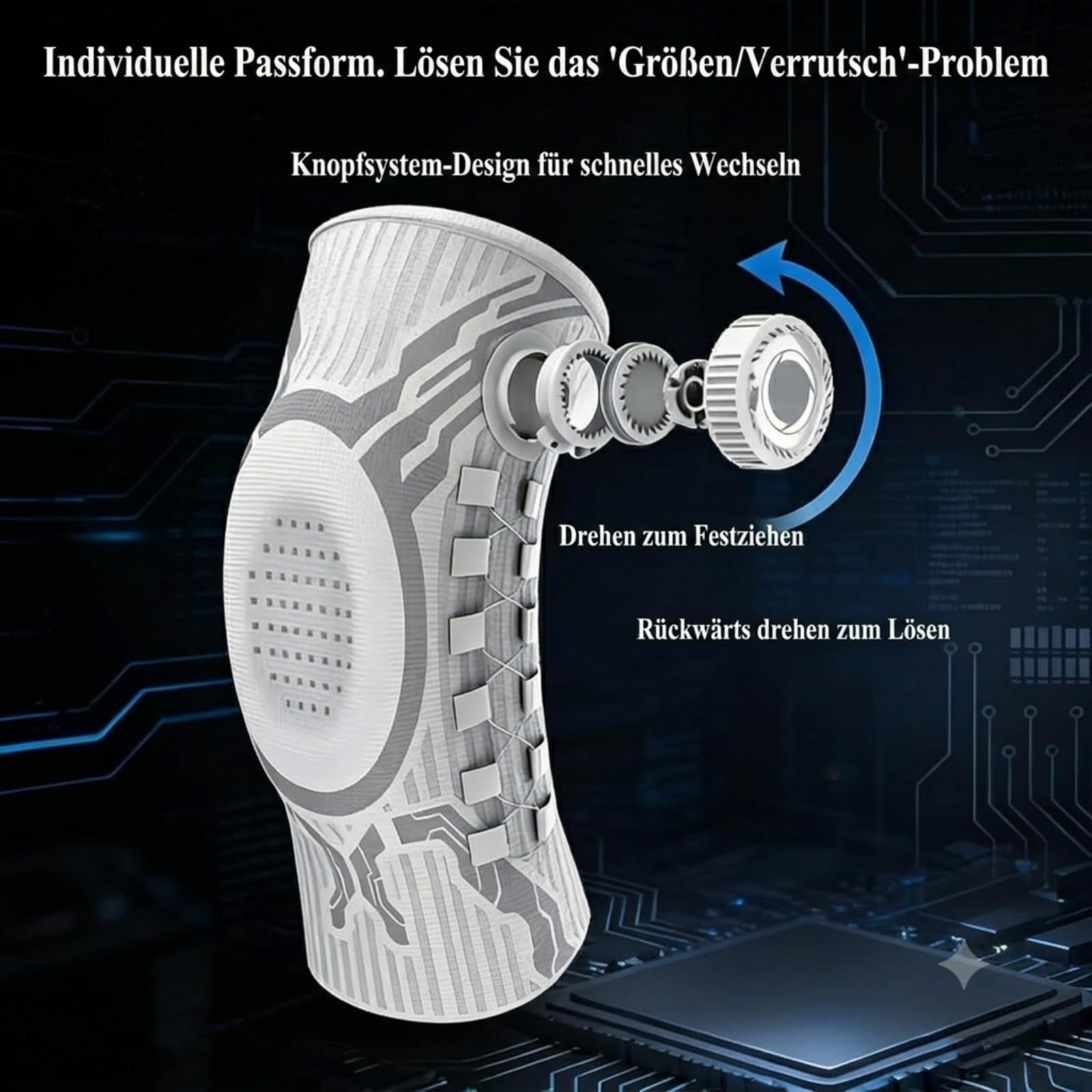 Mobilitee Knaufkniebandage zur Schmerzlinderung, Verstellbare Kniestütze mit Patella Gelpad & Gelenk-Stabilisatoren (Weiß-Rechts,L(65-85kg))