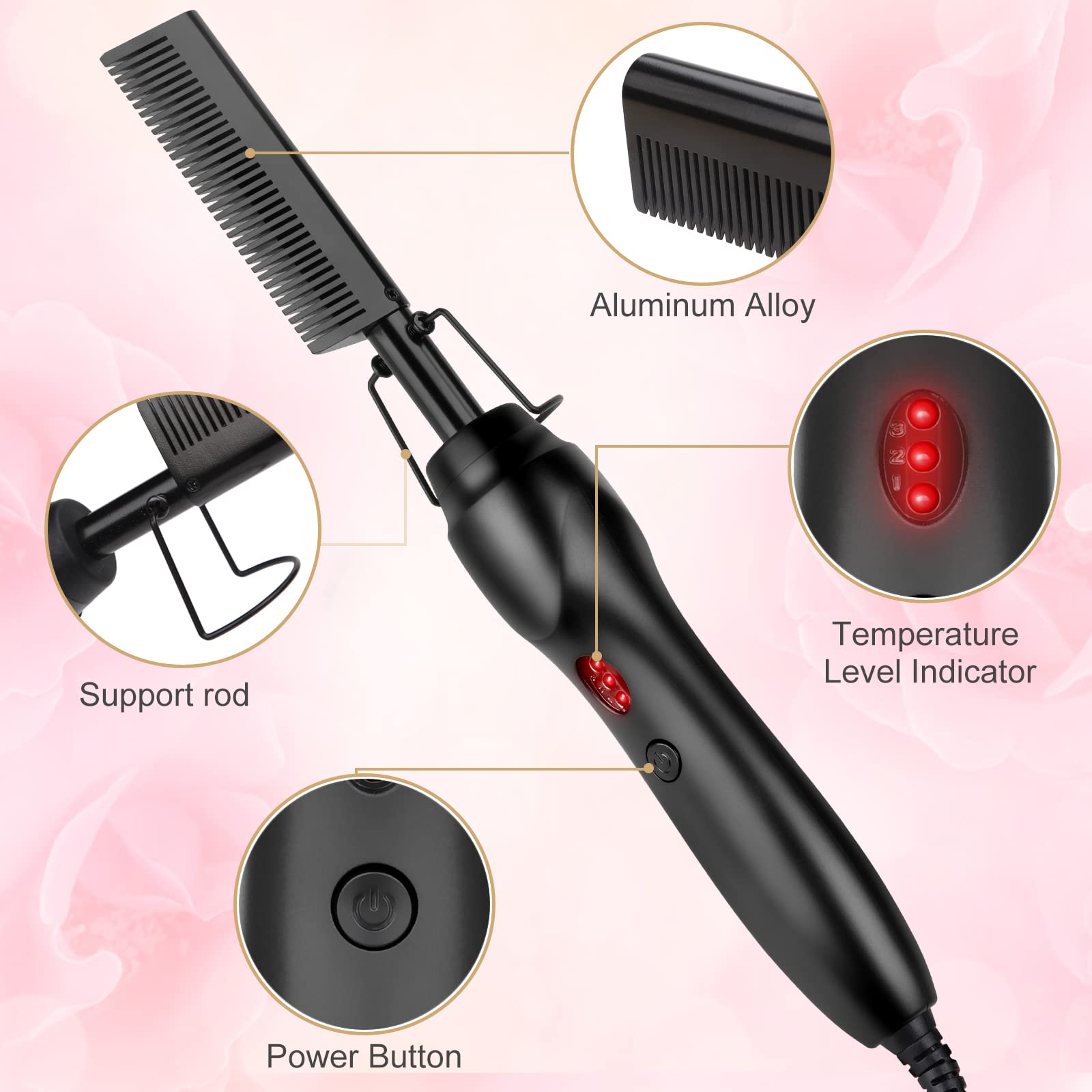 Flat irons ,pressing comb ,brush ??keeps it cute Styling Comb Heat Brush – soleilhairtools main image 4