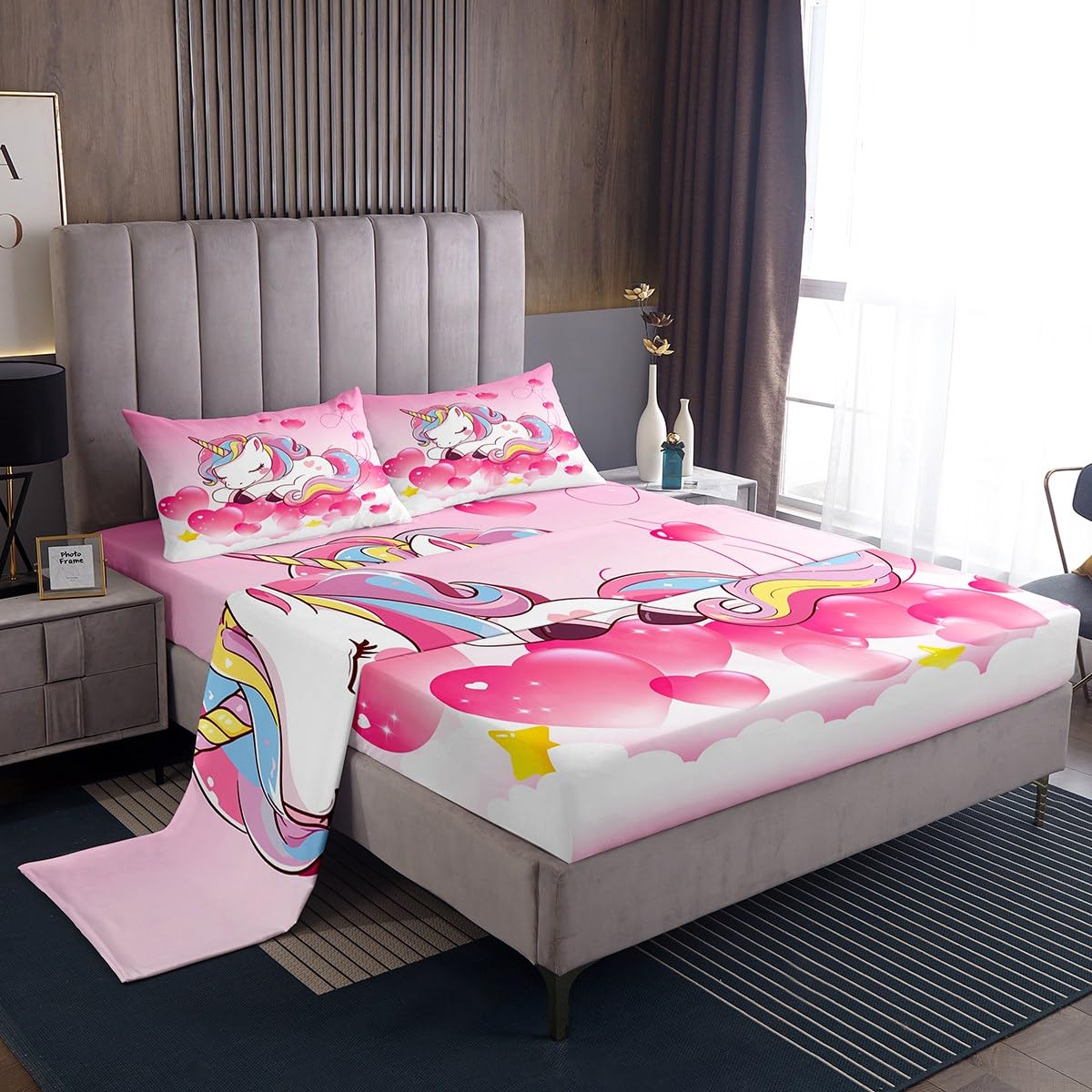 Set Biancheria Da Letto Unicorno E Arcobaleno - 135x200cm + 80x80cm, 100% Cotone Per Bambine - Foto 10