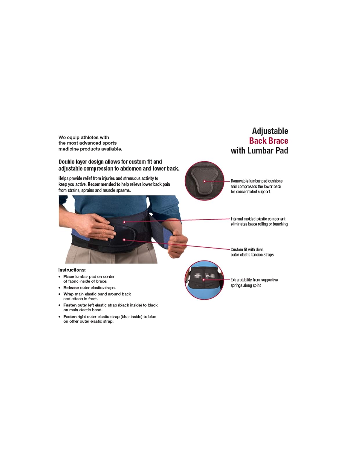 Mueller Lumbar Back Brace with Removable Pad, OSFM (Black)