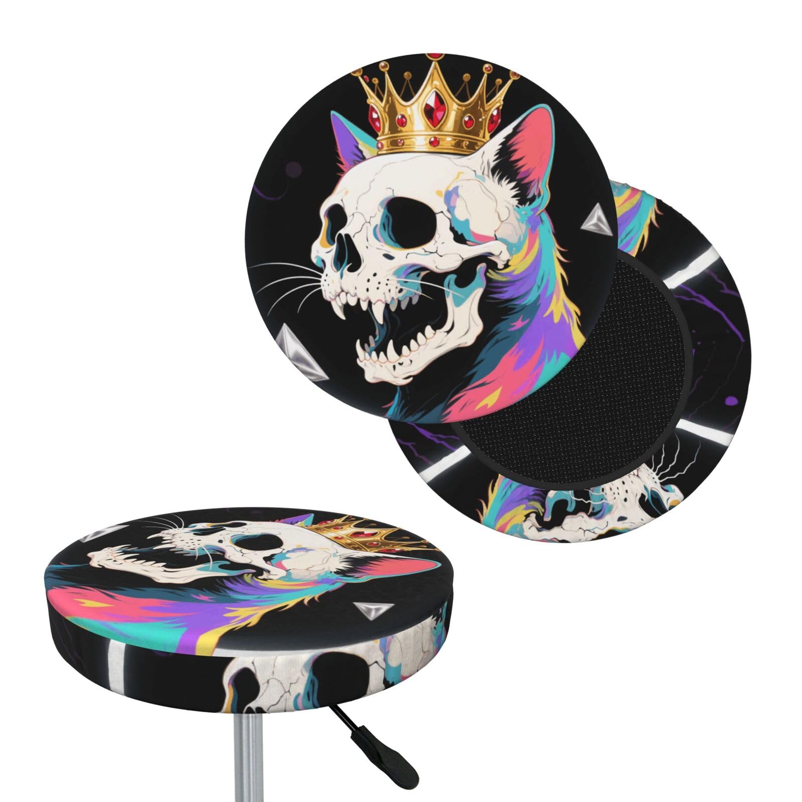 FekiLoot Cat Skulls Round Bar Stool Covers Stretch Washable Bar Stool Covers Dustproof Slipcover Bar Chair Covers with Elastic Band for Bar Kitchen Living Room Decor 13 Inch