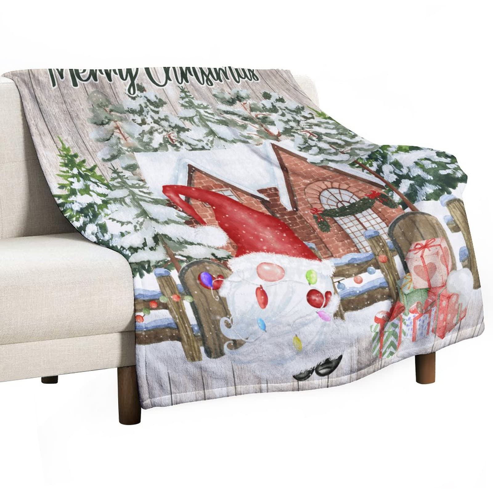 Jeté de canapé vintage et couverture en flanelle motif nain de Noël pour décoration chalet