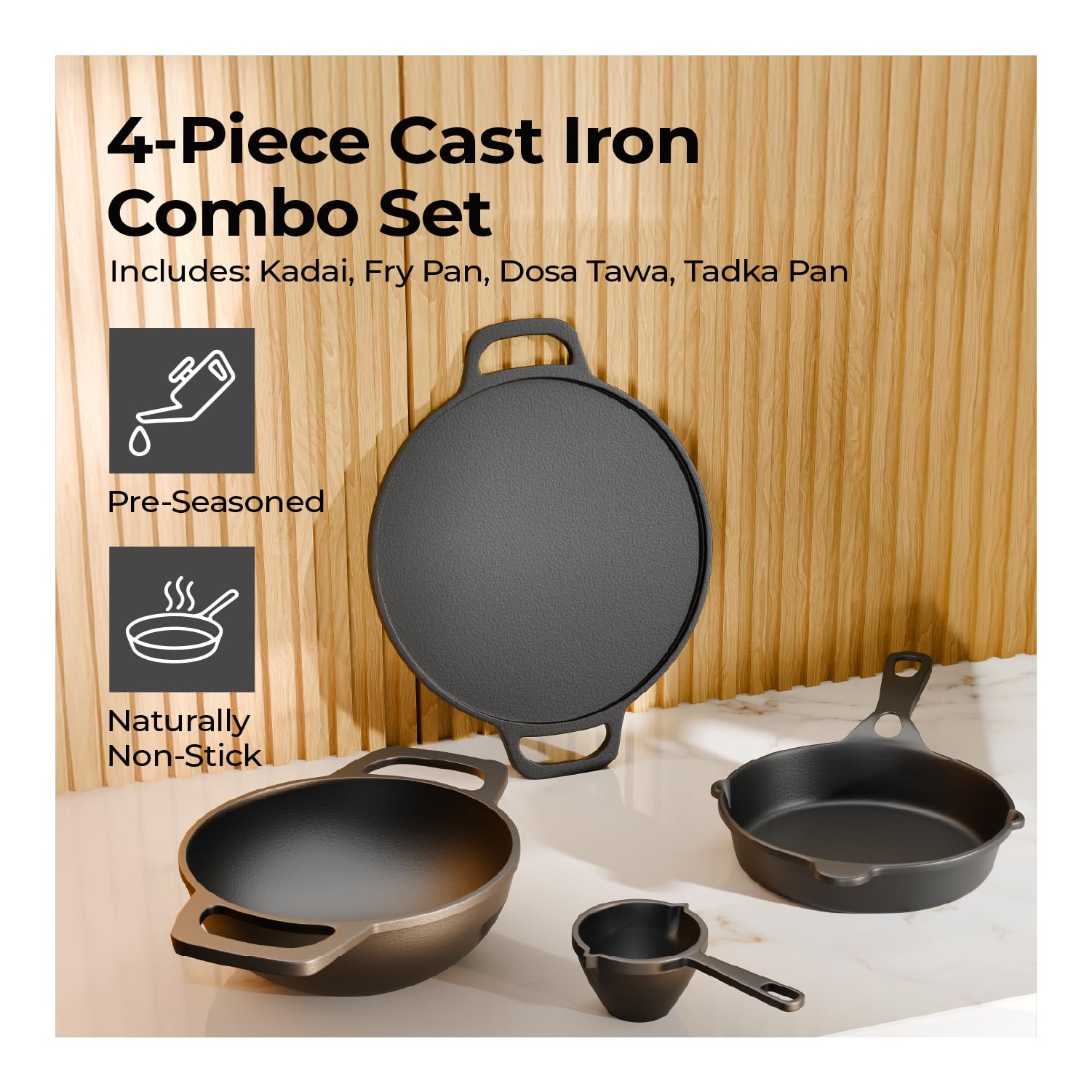 Lifelong Cast Iron Cookware Set - 4 Piece Combo -2