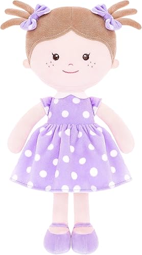 Onetoo Muñeca de trapo de felpa para dormir, muñeca de bebé suave para niñas, vestido de lunares morados, 14 pulgadas (serie Milly)