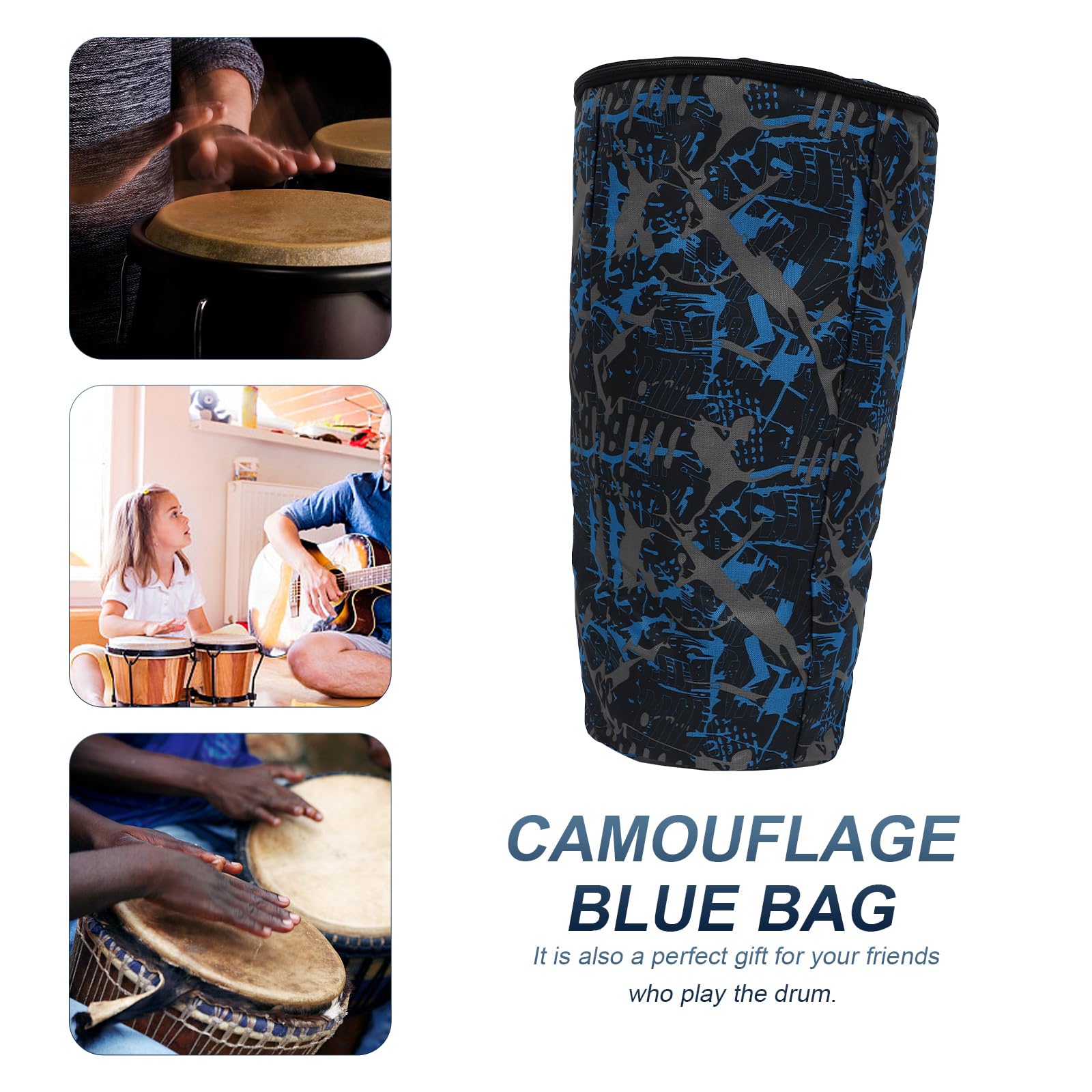 Beavorty Djembe Tasche 12 Zoll Gepolsterte Afrikanische Trommeltasche Wasserdicht Oxford Gigbag mit Camouflage-Muster Rucksack-Funktion für 60cm Trommel Transport und Schutz