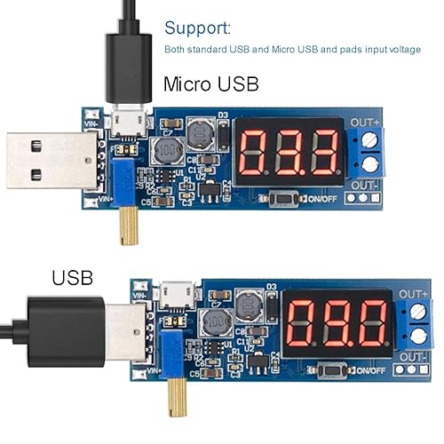 Miniatura 3 de 2 unids USB Buck Boost Convertidor ajustable Step Up Step Up Módulo de fuente de alimentación Regulador de voltaje DC-DC 5V a 3.3V 9V 12V 18V 24V