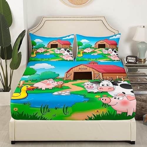Miniatura 3 de Erosebridal Juego de sábanas de alpaca de dibujos animados de ganado, vaca, cerdo, tamaño matrimonial para niños, niñas, niños, juego de ropa de