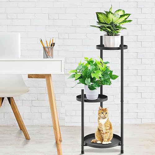 Miniatura 3 de Soporte alto para plantas de 3 niveles, soporte de esquina de metal negro para múltiples plantas de interior, soportes para macetas al aire libre,